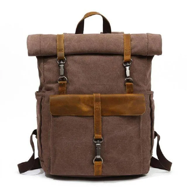 Canvas Leather Travel Daypack 20 Liter Backpack in 5 Colors