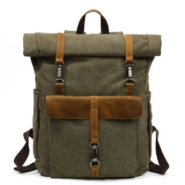 Canvas Leather Travel Daypack 20 Liter Backpack in 5 Colors