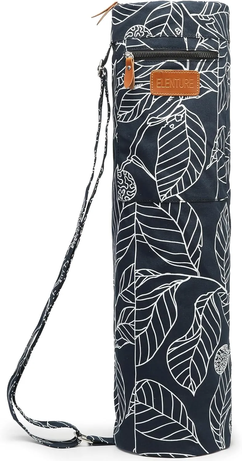 Canvas Yoga Mat Bag with Adjustable Strap & Pockets, Full-Zip Travel Gym Tote for Women & Men, Fits 1/4" & 1/3" Thick Mats, Lightweight Carrier for Yoga, Workout, Outdoor Use