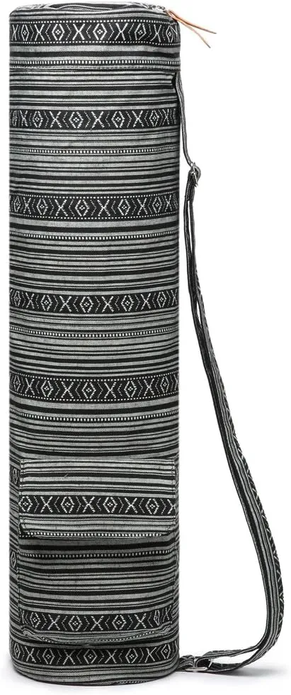 Canvas Yoga Mat Bag with Adjustable Strap & Pockets, Full-Zip Travel Gym Tote for Women & Men, Fits 1/4" & 1/3" Thick Mats, Lightweight Carrier for Yoga, Workout, Outdoor Use
