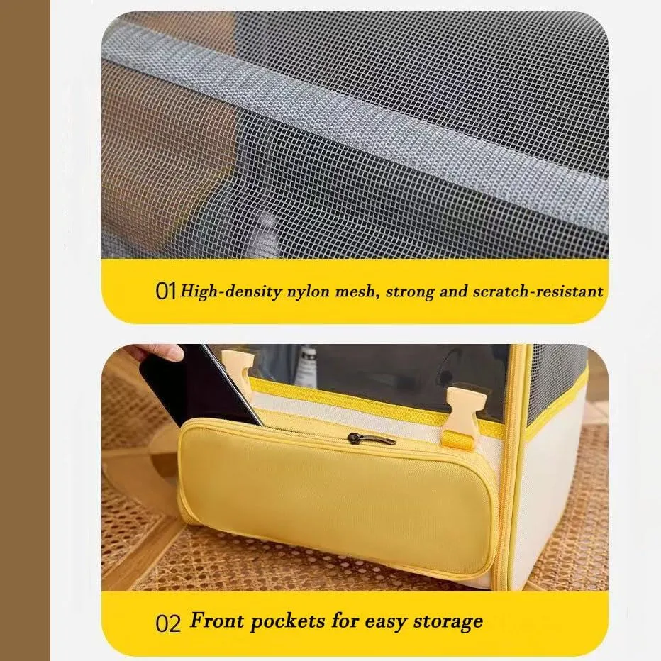 Car Cat Carrier for Toyota Mark X Zio 2007-2013, Pet Carrier Travel Bag for Small Medium Cats with Mesh Ventilation, Breathable Foldable for Airplane, Car, Vet Visits,Yellow