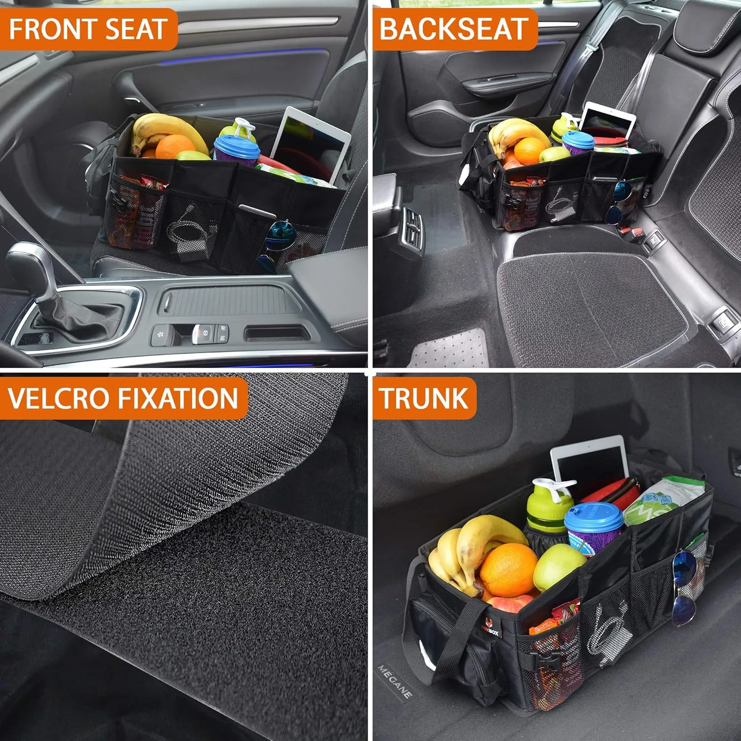 Car Seat and Trunk Organizer, SUV Front or Back Seat Storage - Passenger Floor, Under or Between Seats Organization, Car Gifts for Men and Women (Black)