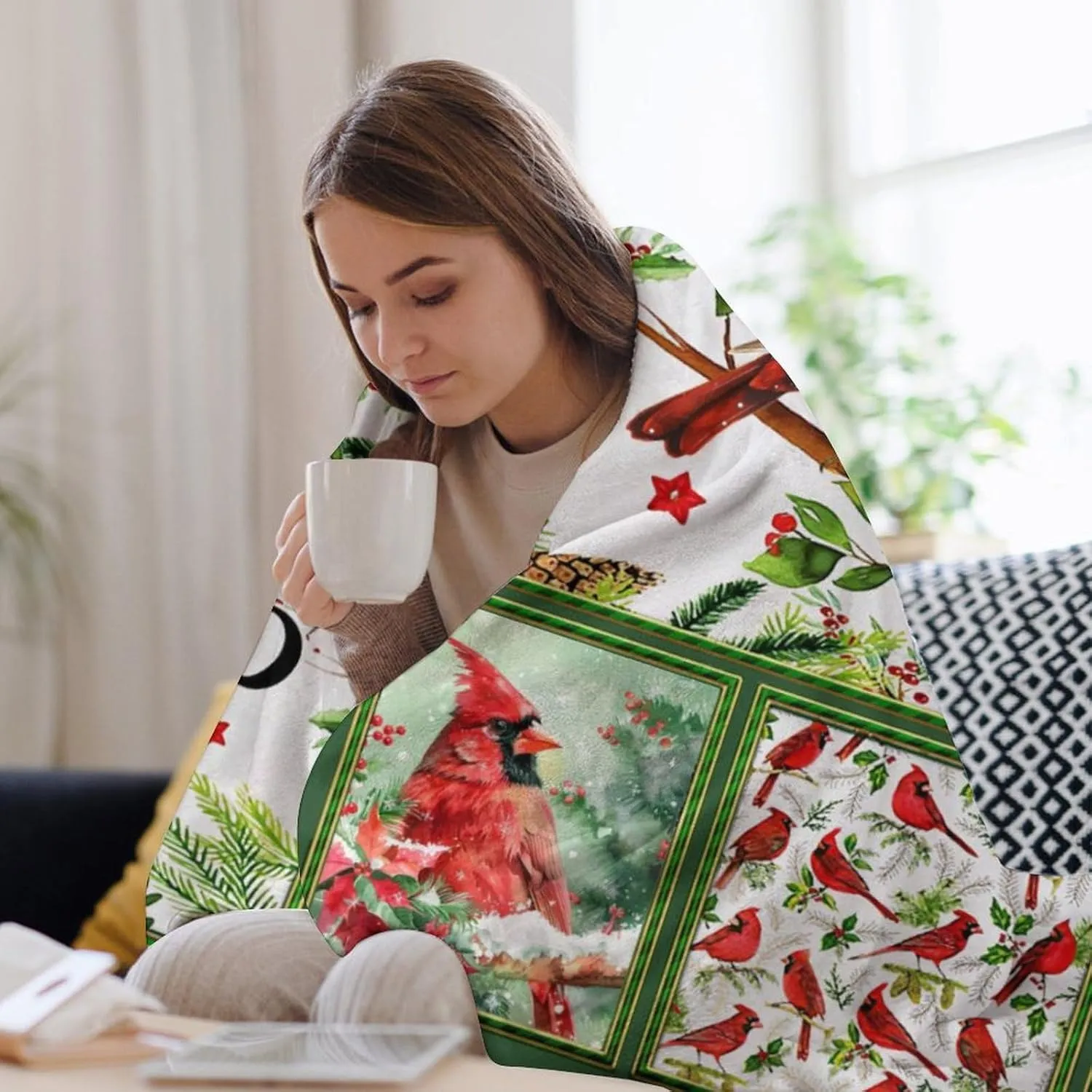 Cardinal Print Blanket Red Birds Memorial Throw Blankets Gifts for Couch Sofa Bed Stuff Decor Lightweight Soft Cozy Fleece Plush Warm Flannel Bedding for Lover Men Women Teen Adults 40"x50"