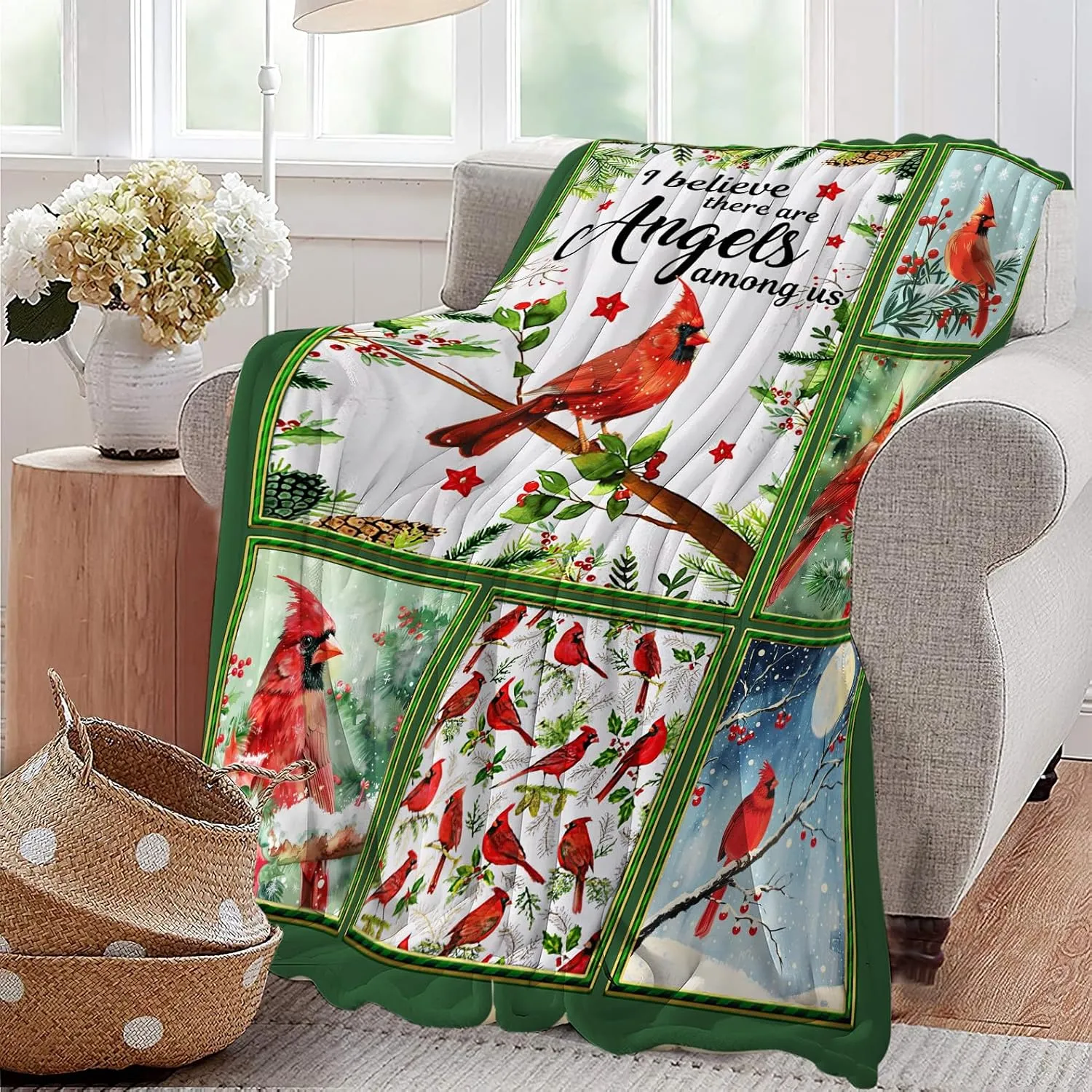Cardinal Print Blanket Red Birds Memorial Throw Blankets Gifts for Couch Sofa Bed Stuff Decor Lightweight Soft Cozy Fleece Plush Warm Flannel Bedding for Lover Men Women Teen Adults 40"x50"
