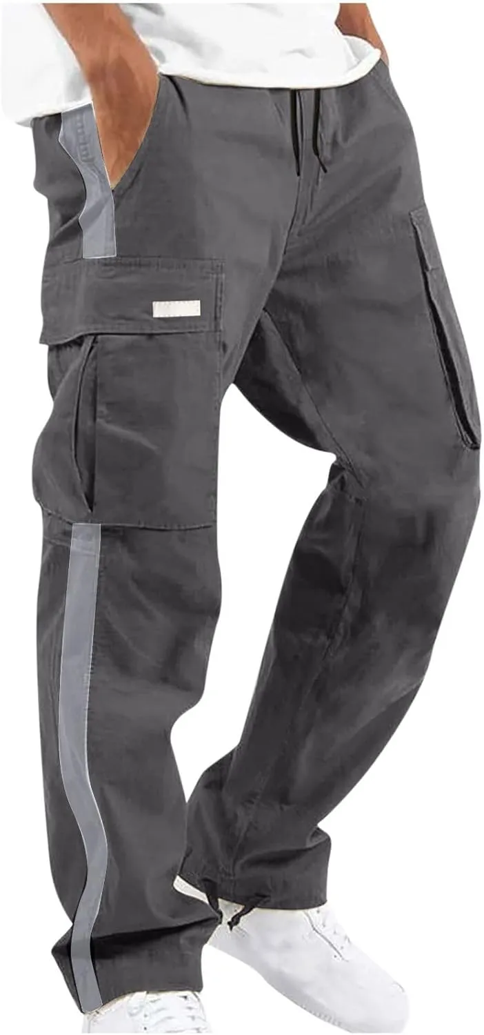 Cargo Pants for Men Relax Fit Elastic Waist Drawstring Pants Fishing Travel Outdoor Stretch Trousers with Pockets