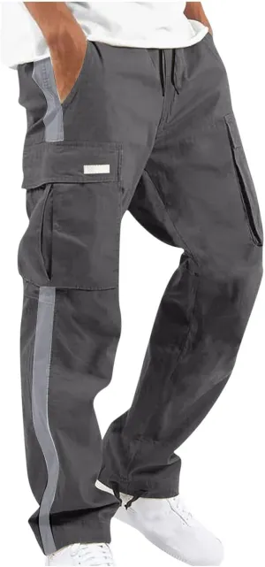 Cargo Pants for Men Relax Fit Elastic Waist Drawstring Pants Fishing Travel Outdoor Stretch Trousers with Pockets