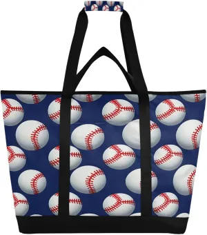 Cartoon Baseball Reusable Insulated Lunchbox Cooler Bag, Leakproof Kitchen Grocery Bag Collapsible Portable Cooler Tote Bag for Picnic, Camping, Office, Travel
