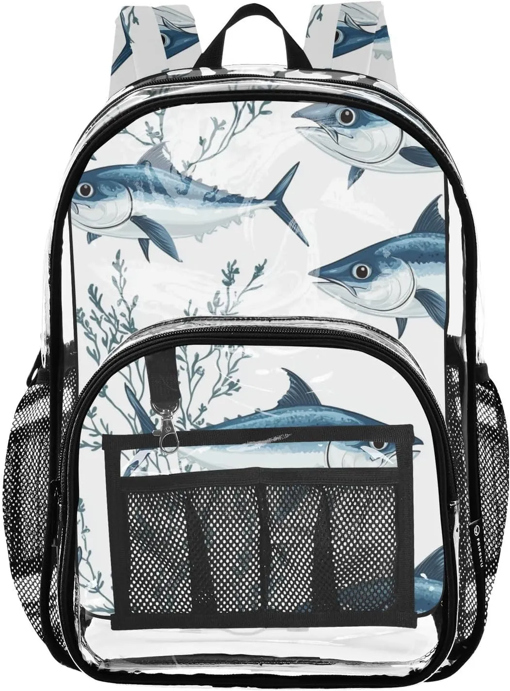 Cartoon Bluefin Tuna Kids Clear Backpacks for School Clear Bookbag for Girls Boys Transparent PVC Bag