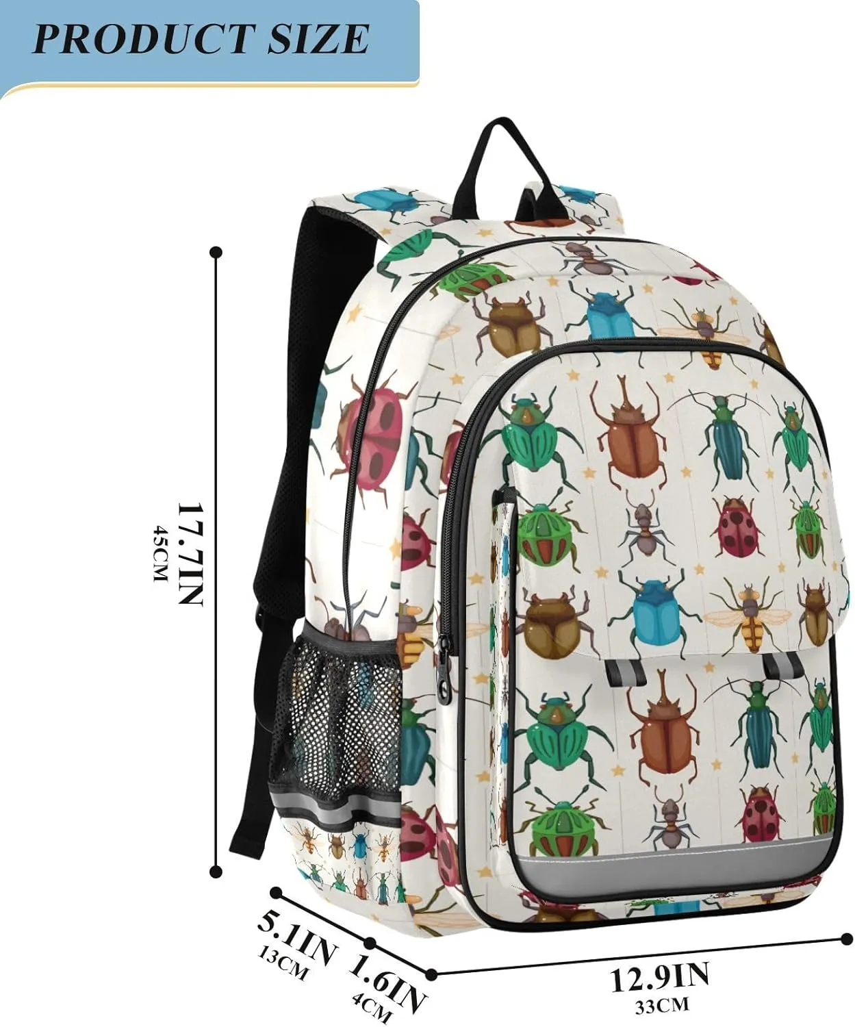 Cartoon Insect Bug School Backpack Laptop Travel Daypack for Kids Girls Boys, Personalized Computer Notebooks Bookbag with Adjustable Padded Straps