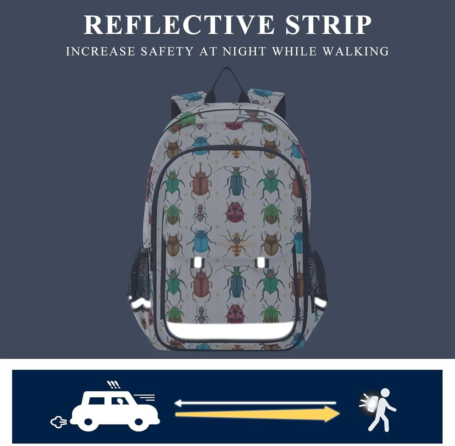 Cartoon Insect Bug School Backpack Laptop Travel Daypack for Kids Girls Boys, Personalized Computer Notebooks Bookbag with Adjustable Padded Straps