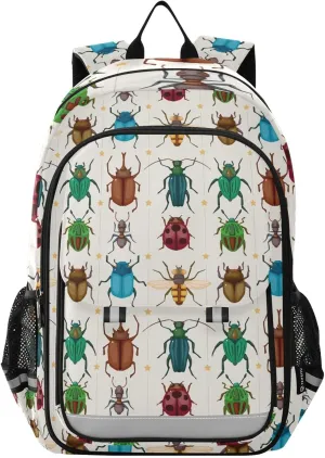 Cartoon Insect Bug School Backpack Laptop Travel Daypack for Kids Girls Boys, Personalized Computer Notebooks Bookbag with Adjustable Padded Straps