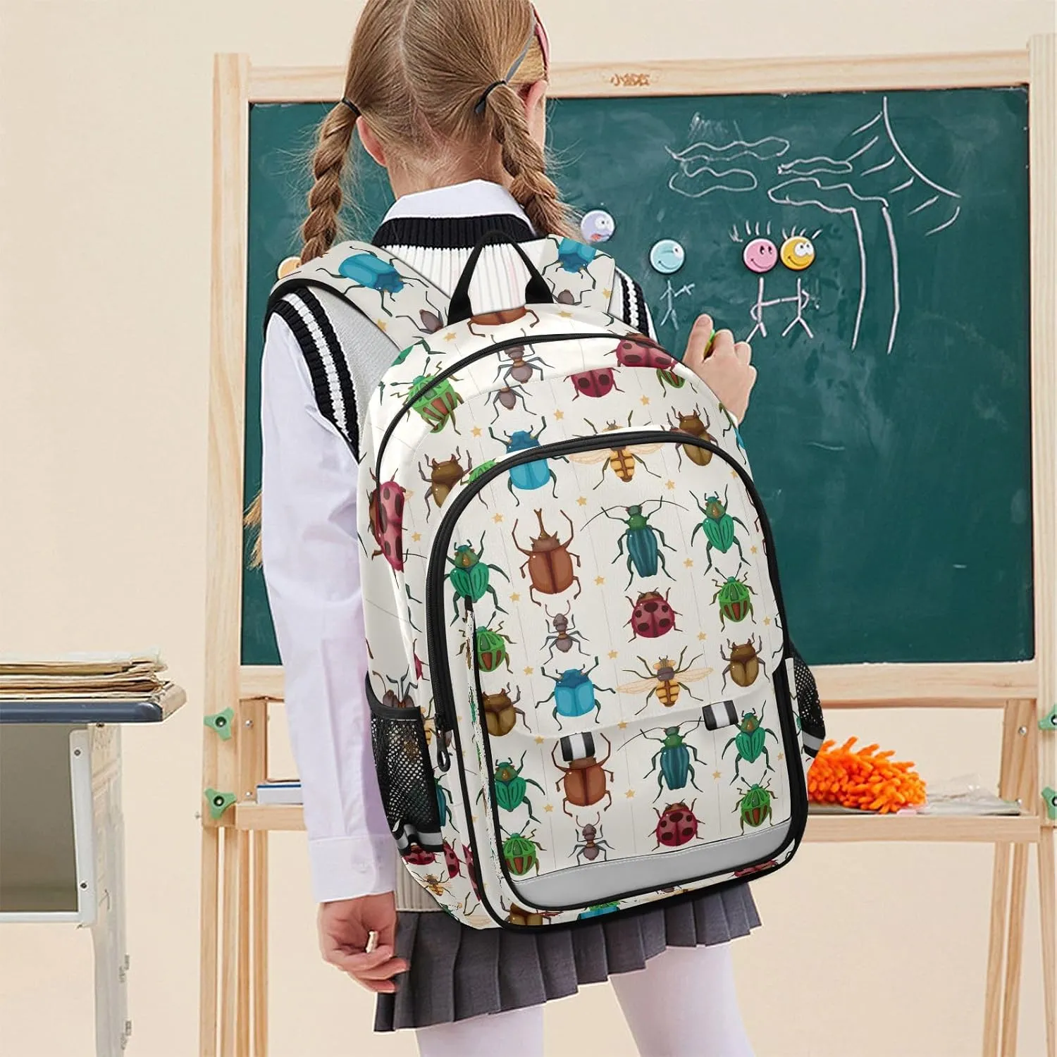 Cartoon Insect Bug School Backpack Laptop Travel Daypack for Kids Girls Boys, Personalized Computer Notebooks Bookbag with Adjustable Padded Straps
