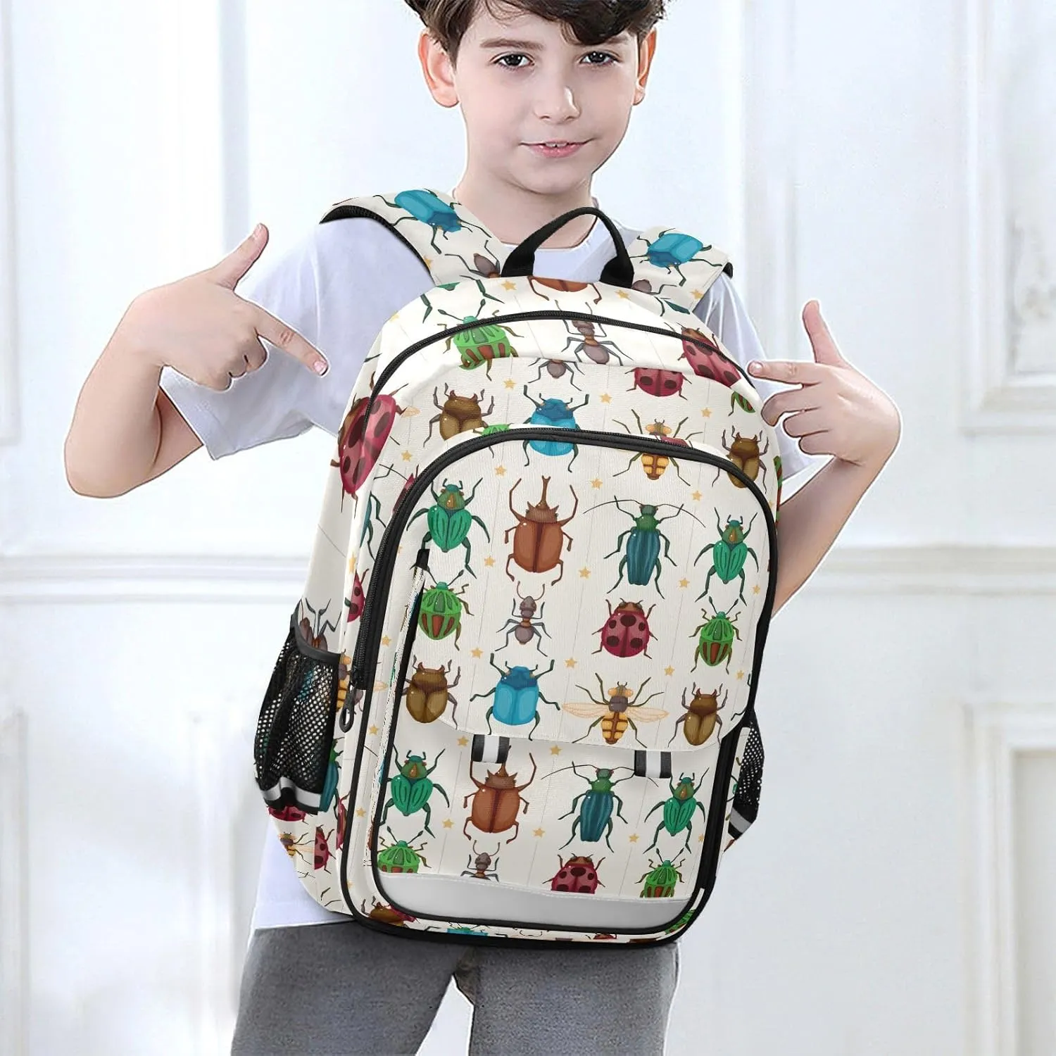 Cartoon Insect Bug School Backpack Laptop Travel Daypack for Kids Girls Boys, Personalized Computer Notebooks Bookbag with Adjustable Padded Straps
