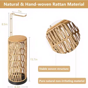 CASEMIOL Toilet Paper Holder Free Standing with Shelf, Handmade Woven Toilet Paper Holder Stand for 4 Rolls, Toilet Paper Storage for Phones and Small Items, Tissue Holder for Bathroom
