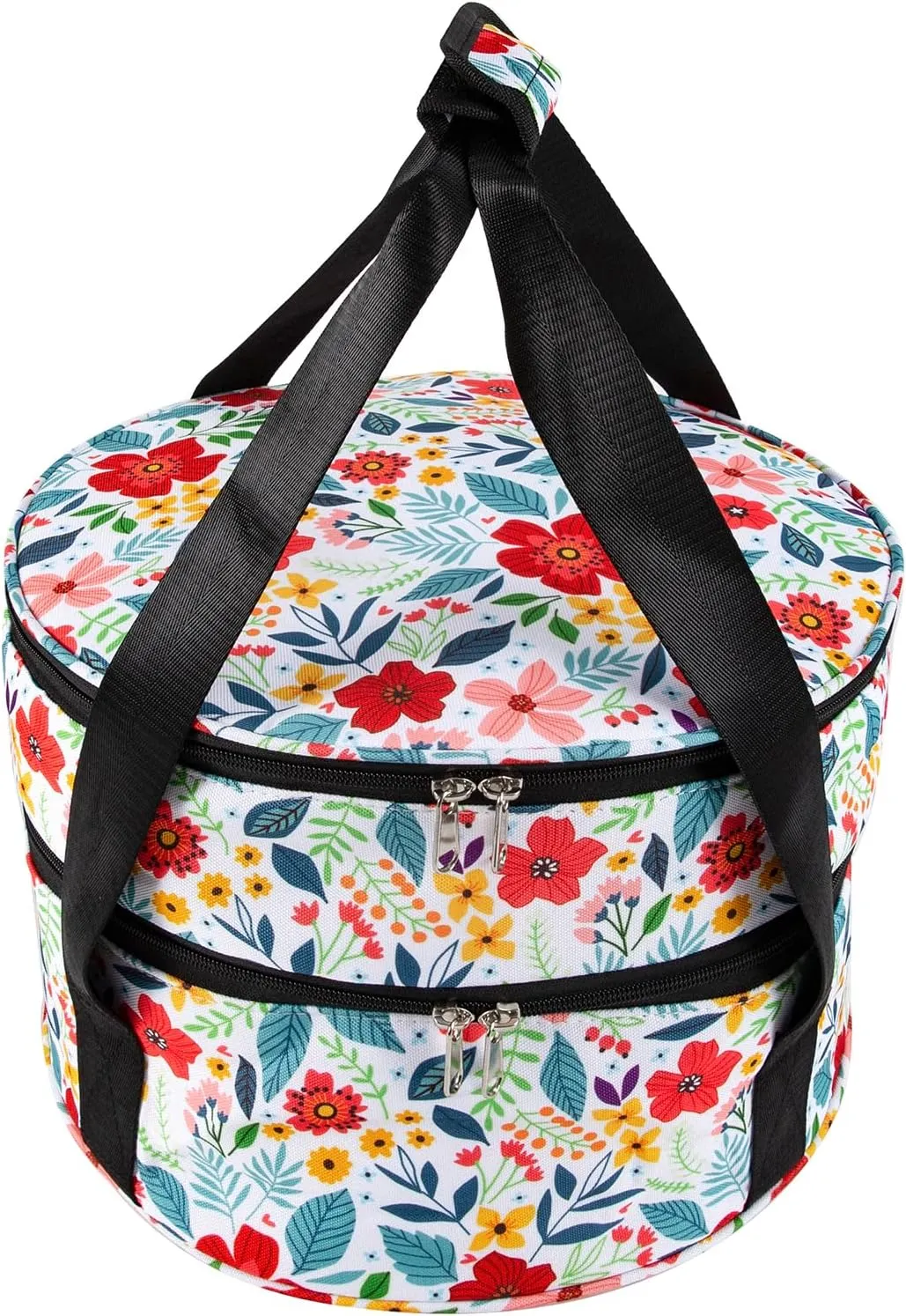 Casserole Carrier,12.5 Pie Carrier, Insulated Casserole Carrier Storage Bag with Carry Handles, 2 Compartments Insulated Lunch Bag Potluck Carrier Salad Bowl Holder (Floral)
