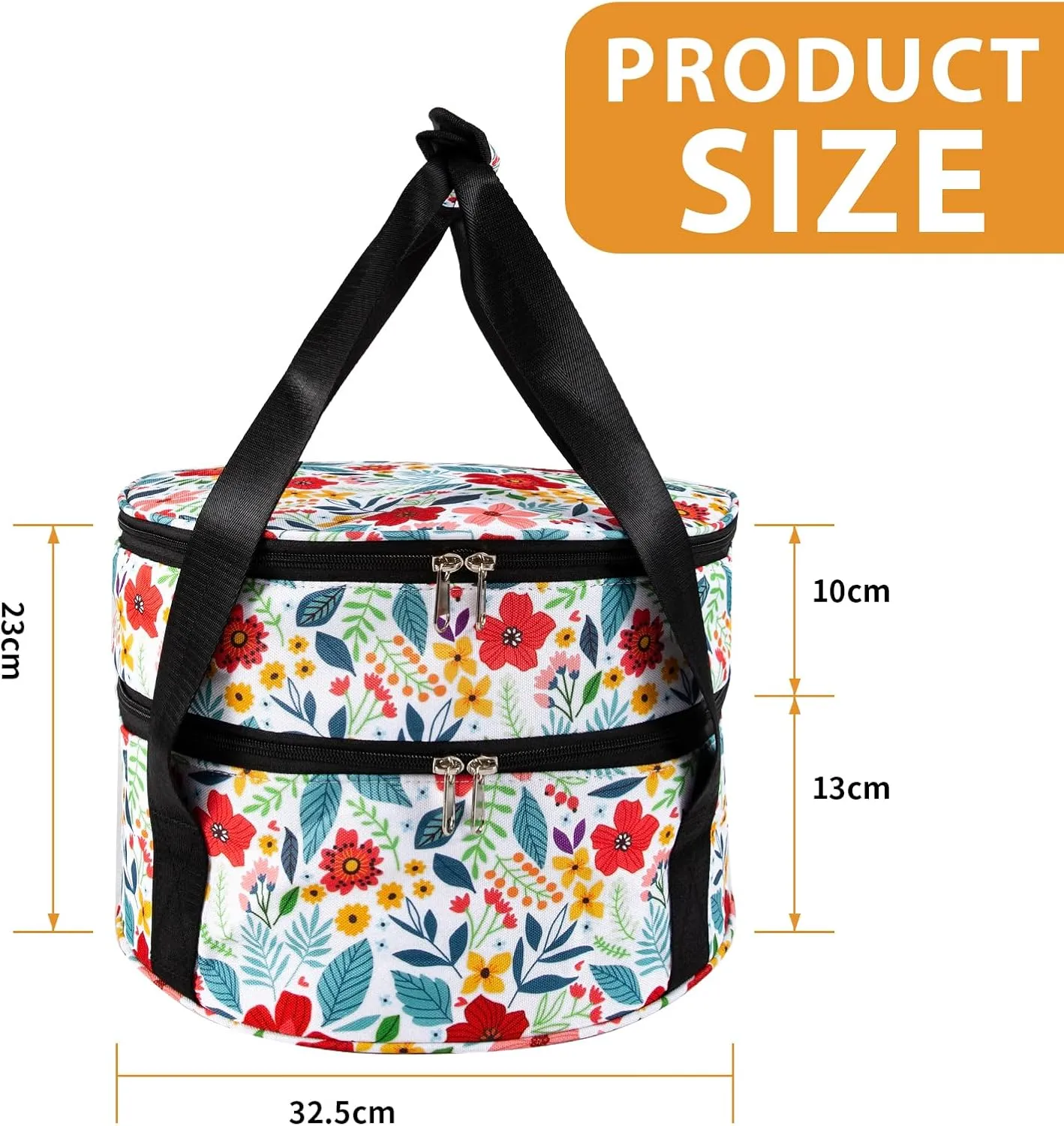 Casserole Carrier,12.5 Pie Carrier, Insulated Casserole Carrier Storage Bag with Carry Handles, 2 Compartments Insulated Lunch Bag Potluck Carrier Salad Bowl Holder (Floral)