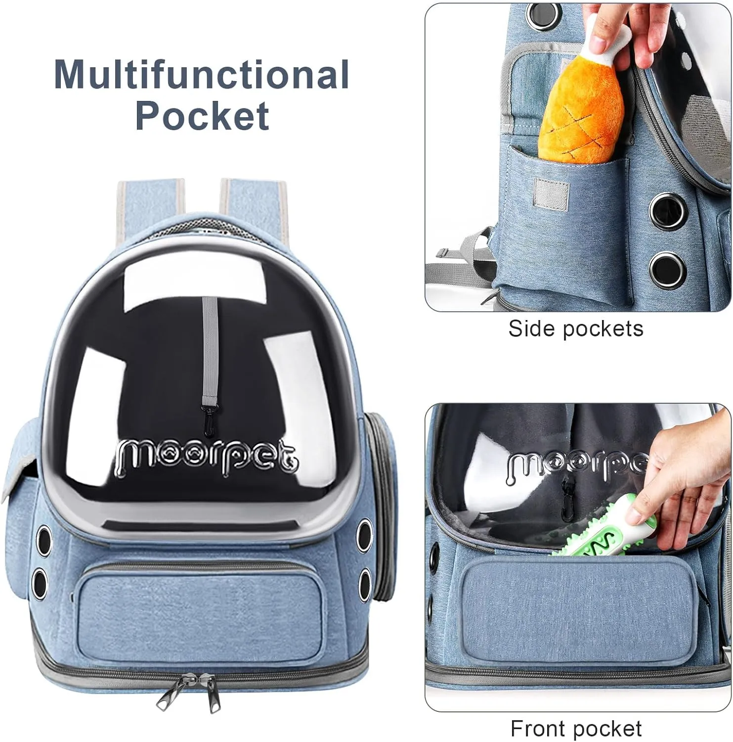 Cat Backpack Carrier, Breathable Cat Bubble Backpack Large Space Cat Carrier Backpack for Kitty Small Dog, Foldable Airline Approved Cat Backpack, Transparent Cat Travel Backpack Up to 20 lbs (Blue)