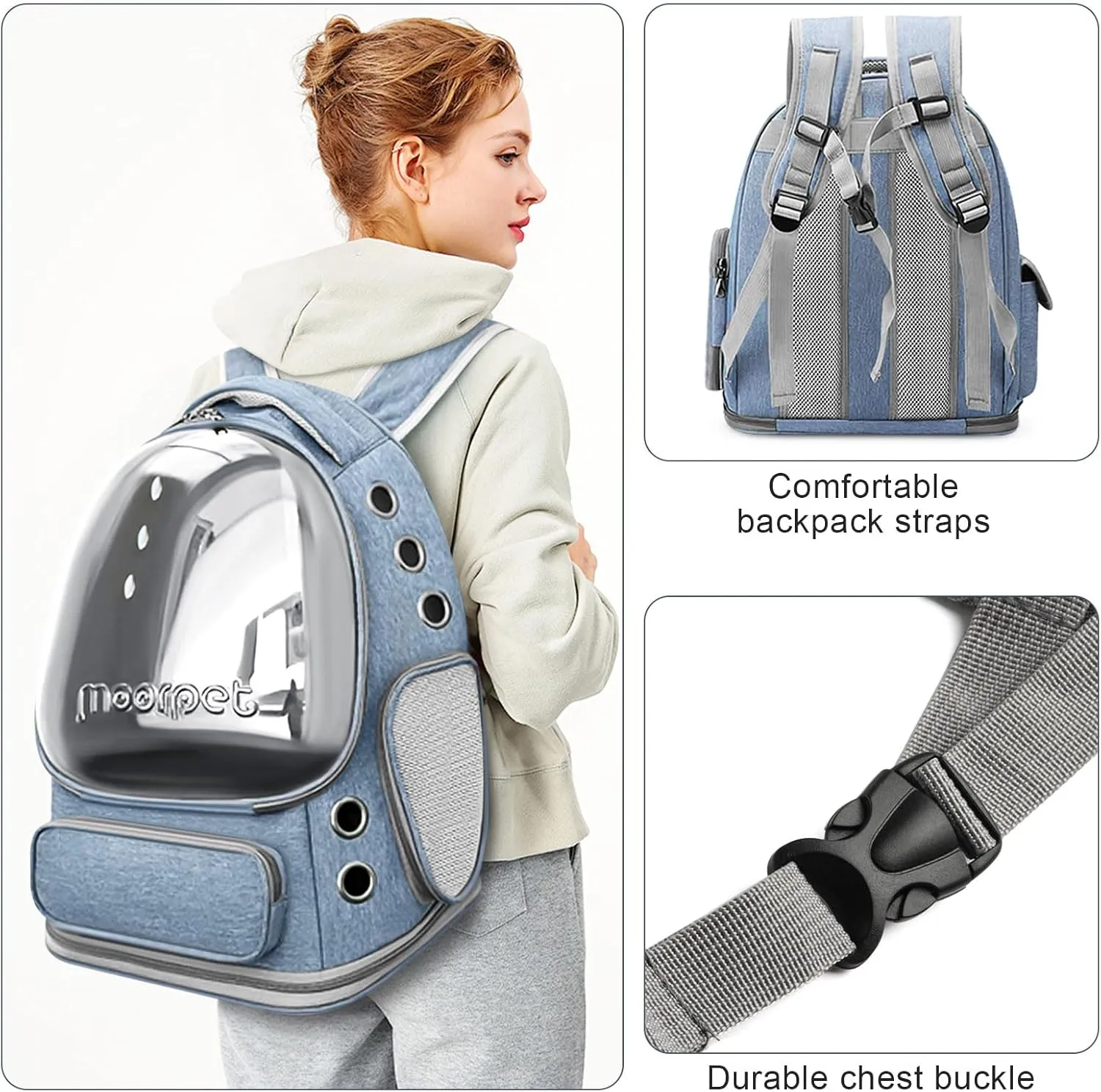 Cat Backpack Carrier, Breathable Cat Bubble Backpack Large Space Cat Carrier Backpack for Kitty Small Dog, Foldable Airline Approved Cat Backpack, Transparent Cat Travel Backpack Up to 20 lbs (Blue)