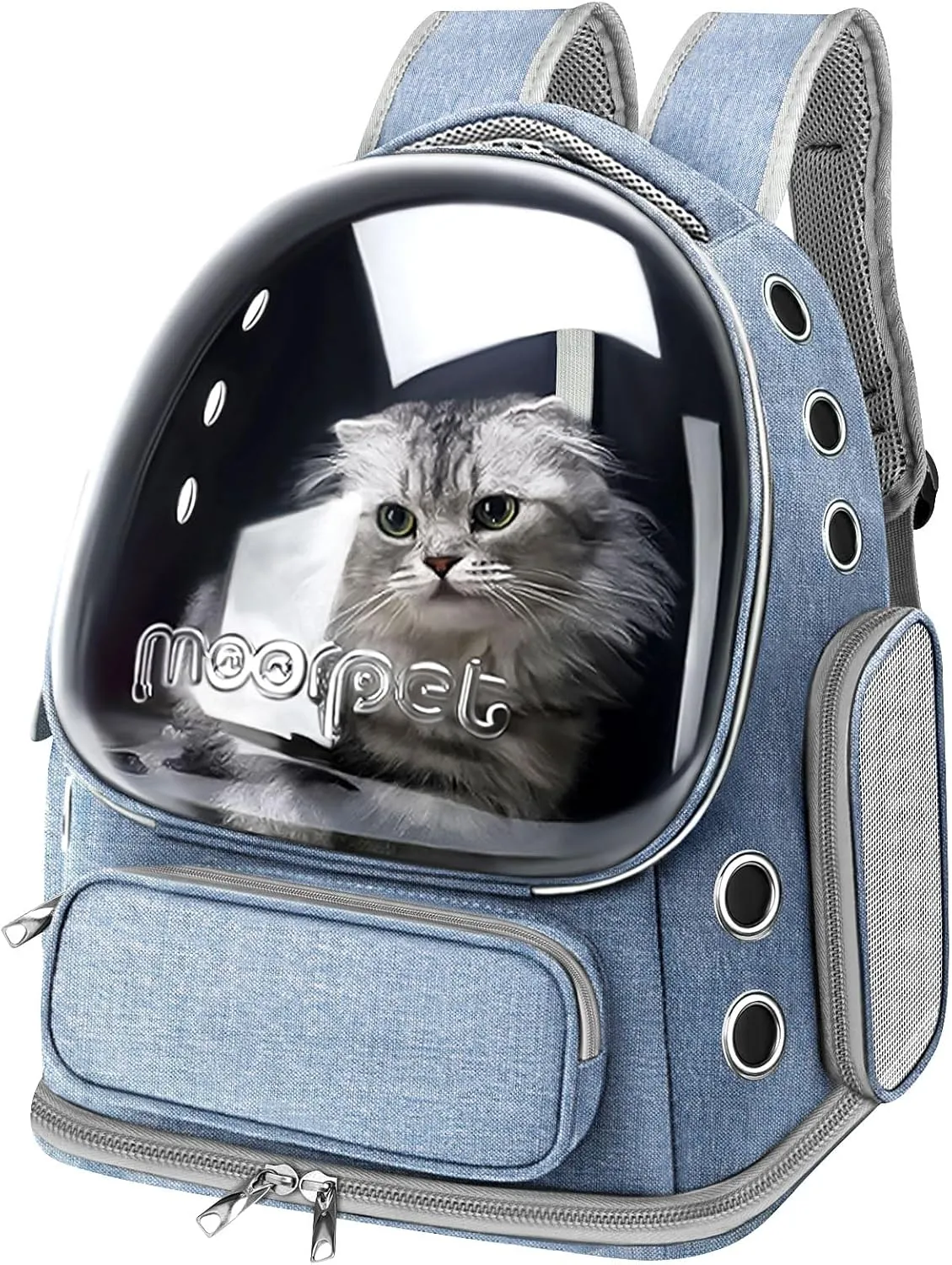 Cat Backpack Carrier, Breathable Cat Bubble Backpack Large Space Cat Carrier Backpack for Kitty Small Dog, Foldable Airline Approved Cat Backpack, Transparent Cat Travel Backpack Up to 20 lbs (Blue)