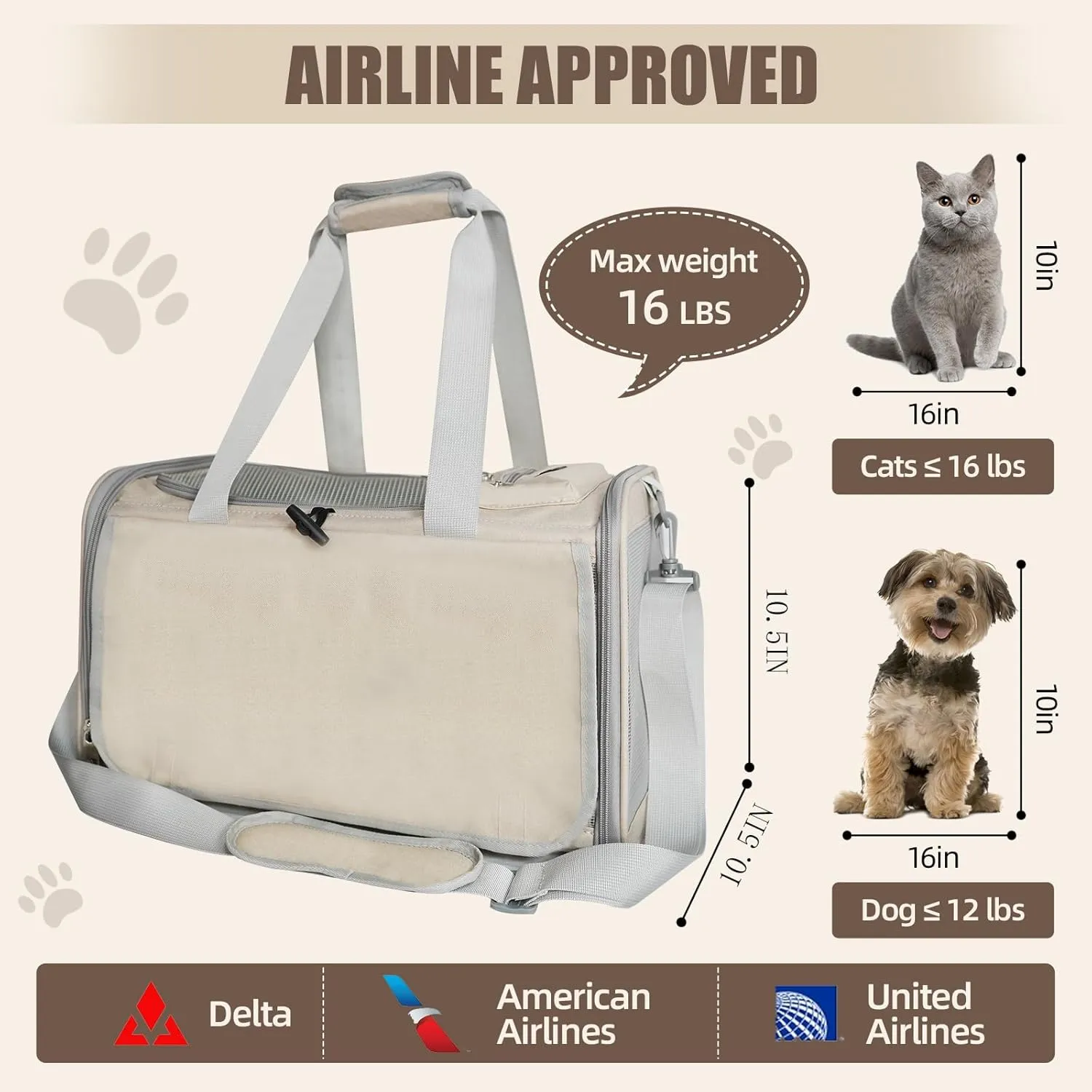 Cat Carrier American, United, Delta Airline Approved/Soft-Sided Pet Travel Bag for Medium Cat 15  lbs Small Dog Traveling Crate Under 15 Pounds TSA Approved Carrying Cage Underseat Cabin