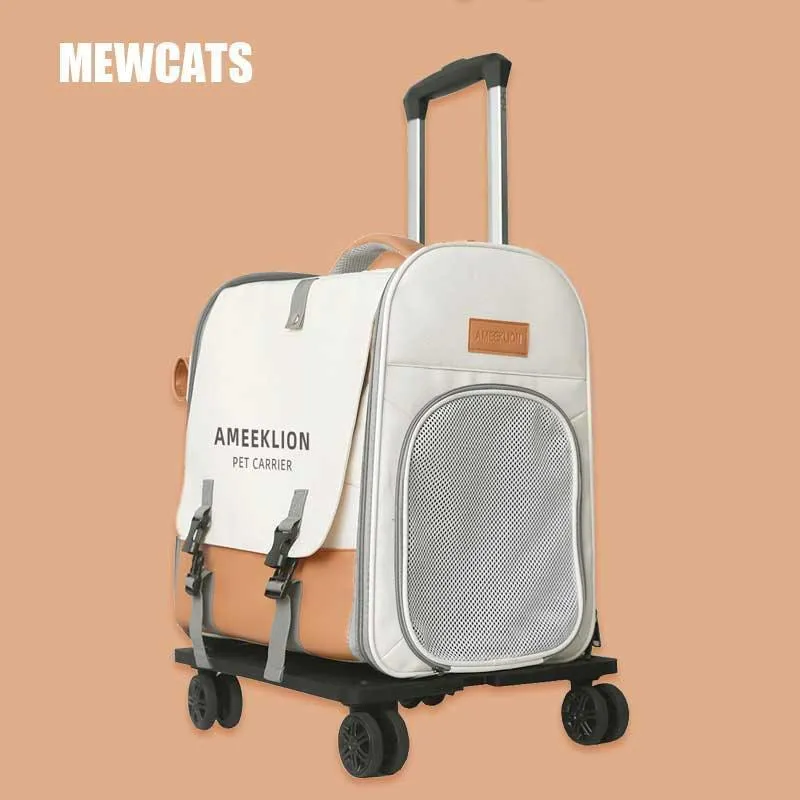 Cat Carrier Backpack Expandable Bag with Wheels