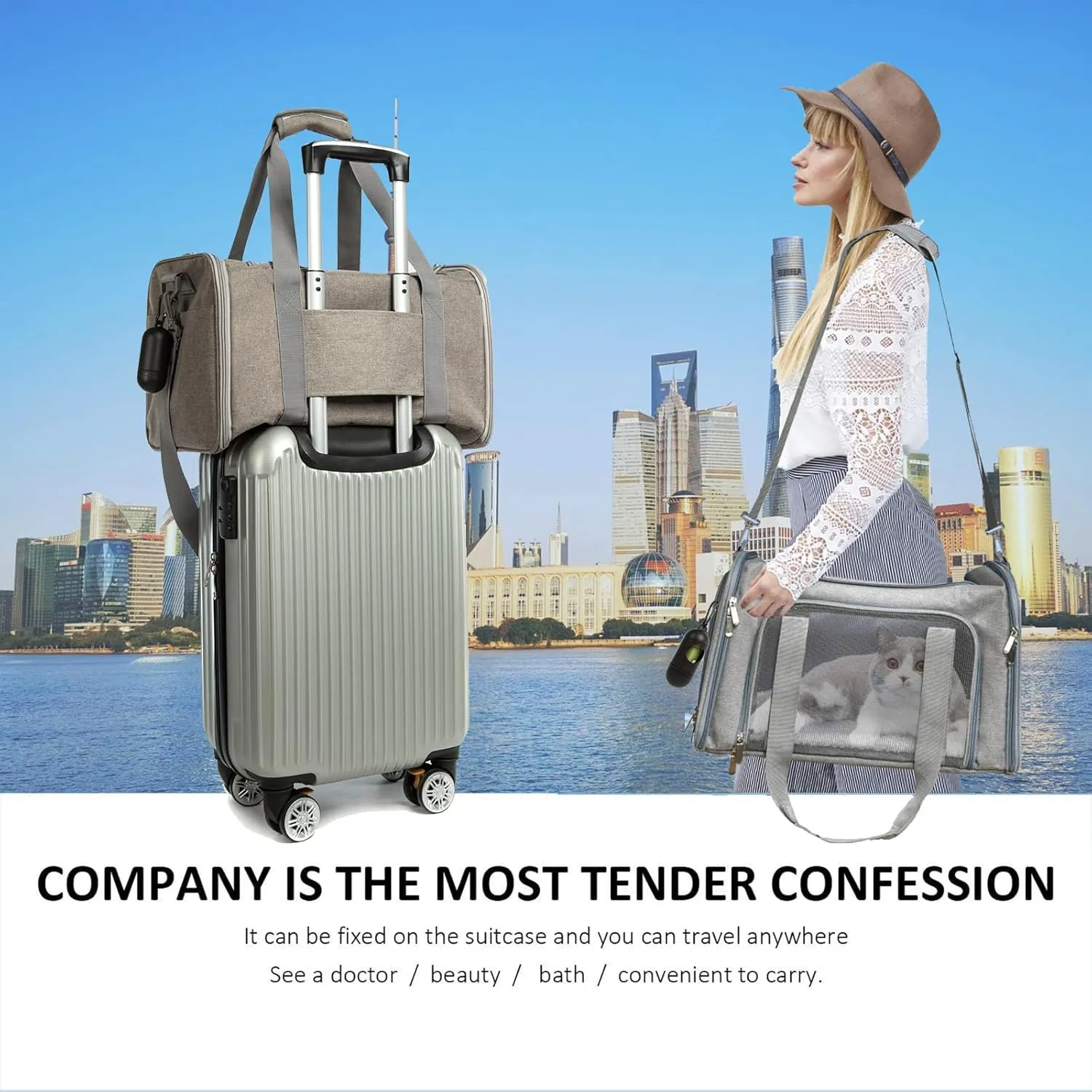 Cat Carrier Dog Carrier Pet Carrier Cat Bags for Small Medium Cats Dogs Puppies of 15 Lbs,of Airline Approved Small Dog Bag Soft Sided,Collapsible Travel Puppy Carrier (Medium, Grey)