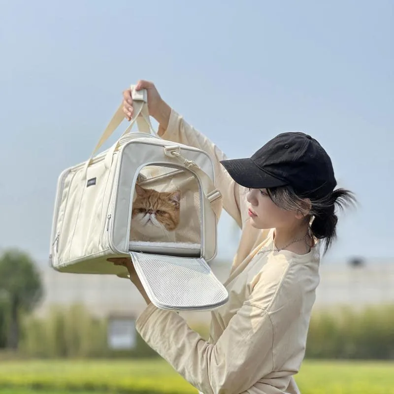 Cat Carrier Shoulder Bag Expandable Tote Foldable Pet Handbag