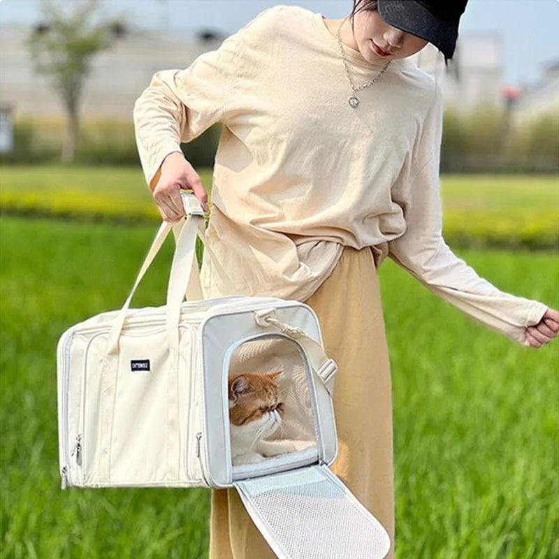 Cat Carrier Shoulder Bag Expandable Tote Foldable Pet Handbag