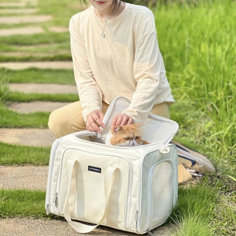 Cat Carrier Shoulder Bag Expandable Tote Foldable Pet Handbag