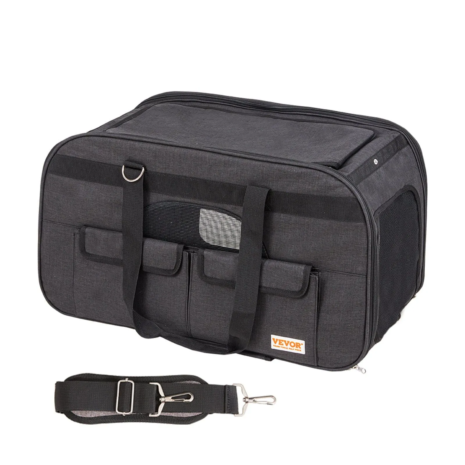 Cat Carrier with Wheels, Rolling Pet Carrier with Telescopic Handle and Shoulder Strap, Dog Carrier with Wheels for Pets under 35 lbs, with 1 Folding Bowl, Black