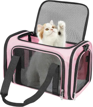 Cat Dog Carrier Up to 15 Lbs TSA Airline Approved Pet Carrier for Small Medium Cats Puppies Dog Carriers for Small Dogs Collapsible Soft Sided Cat Travel Carrier - Pink 15.7"x10.2"x10.2"