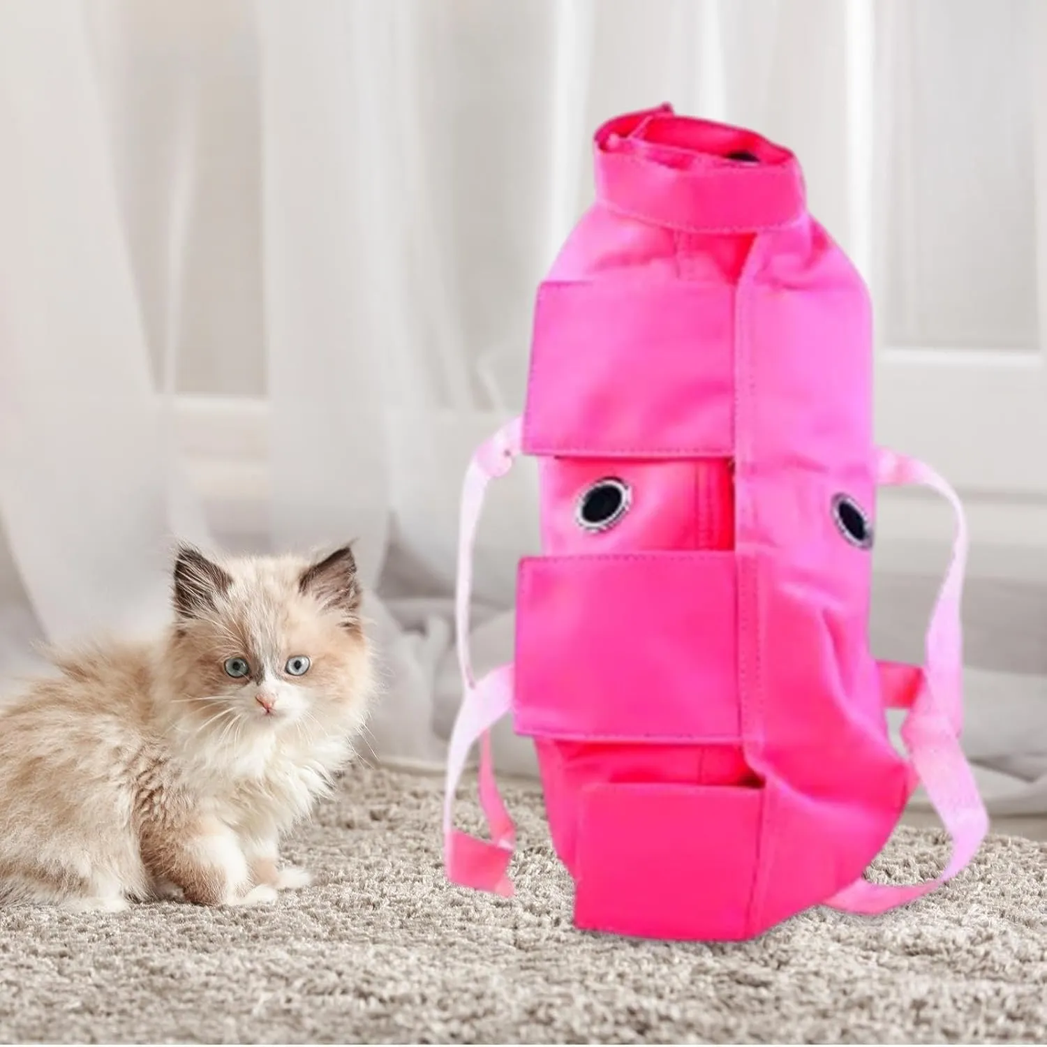 Cat Grooming Bag Pet Carrier Soft Carrying Bag Multifunctional Anti Bite Travel Carrier for Cat for Nail Trimming Ears Clean, Rose Red