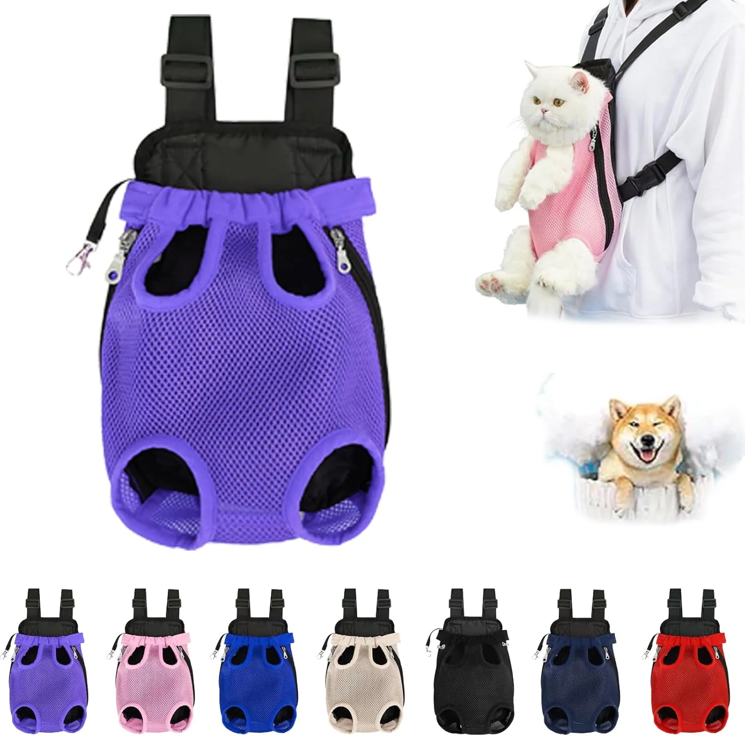 Celery Pets Pet Travel Leg-Out Backpack, Adjustable Front Cat Dog Carrier Backpack Travel Bag, Pet Legs Out Carrier Backpack Carrier, Free Your Hands for Easy Trave (Purple, Medium)