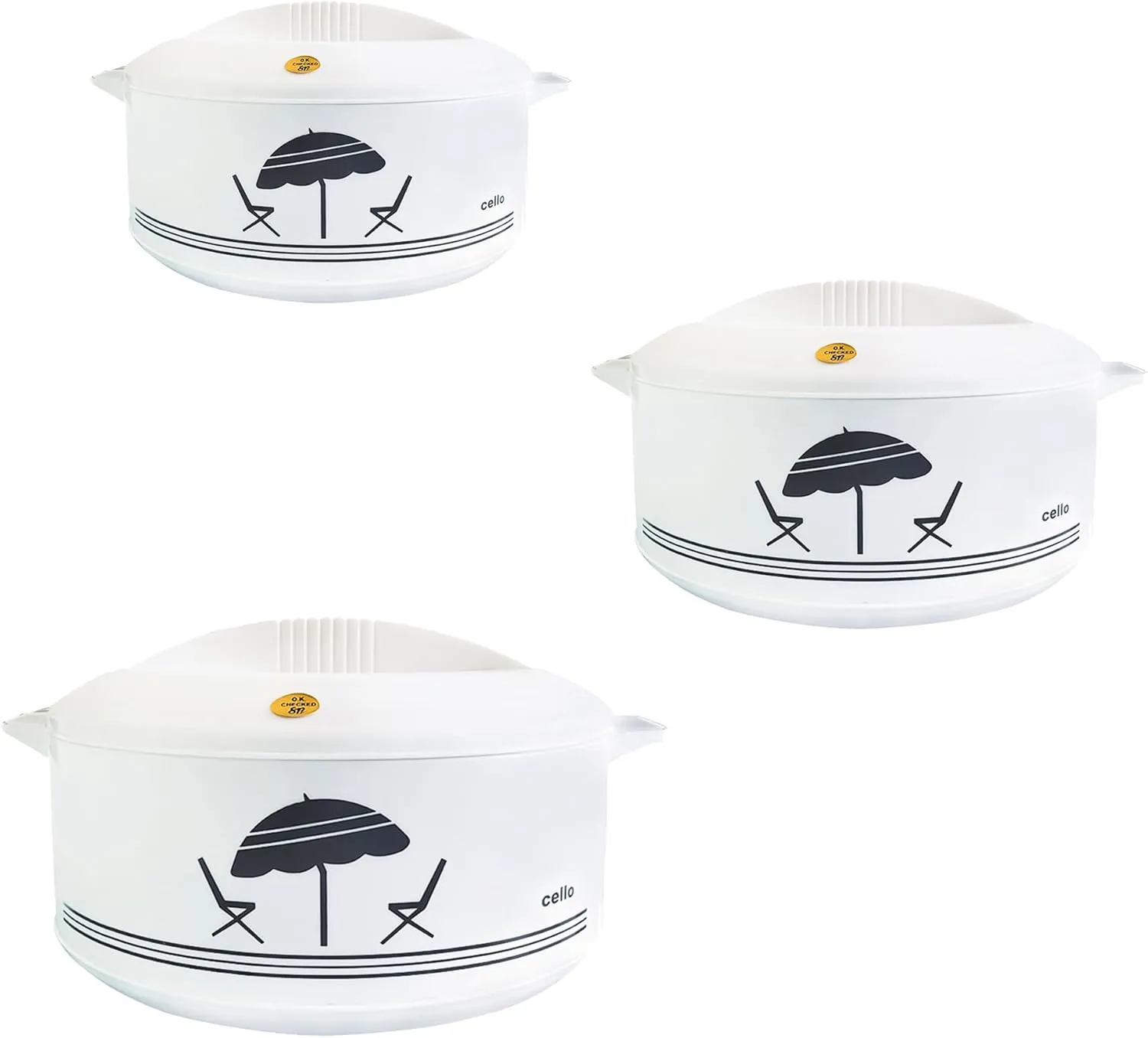 Cello Chef Super 3 pcs Insulated Hot Pot Casserole Gift Set 2300ml, 784ml, 1250ml (White)