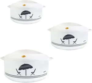 Cello Chef Super 3 pcs Insulated Hot Pot Casserole Gift Set 2300ml, 784ml, 1250ml (White)