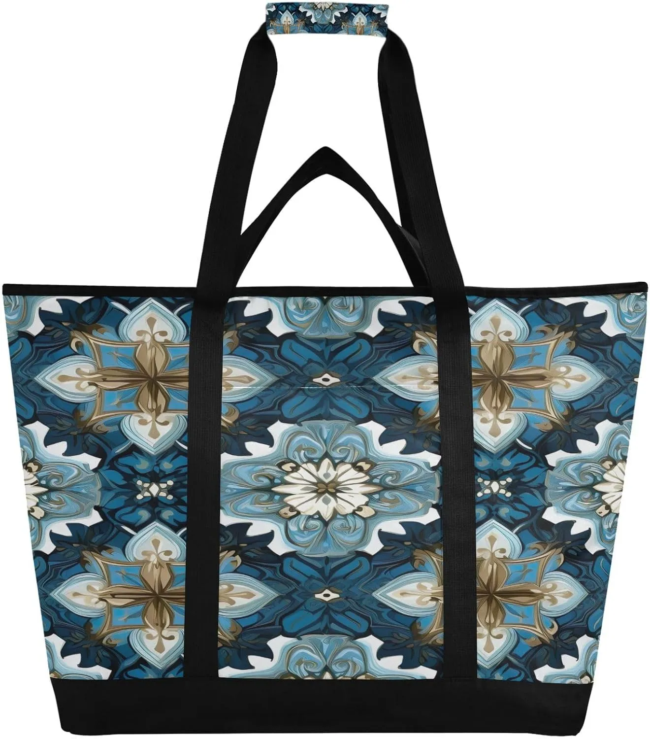 Ceramic Tile Pattern Reusable Insulated Lunchbox Cooler Bag, Leakproof Kitchen Grocery Bag Collapsible Portable Cooler Tote Bag for Picnic, Camping, Office, Travel