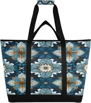 Ceramic Tile Pattern Reusable Insulated Lunchbox Cooler Bag, Leakproof Kitchen Grocery Bag Collapsible Portable Cooler Tote Bag for Picnic, Camping, Office, Travel