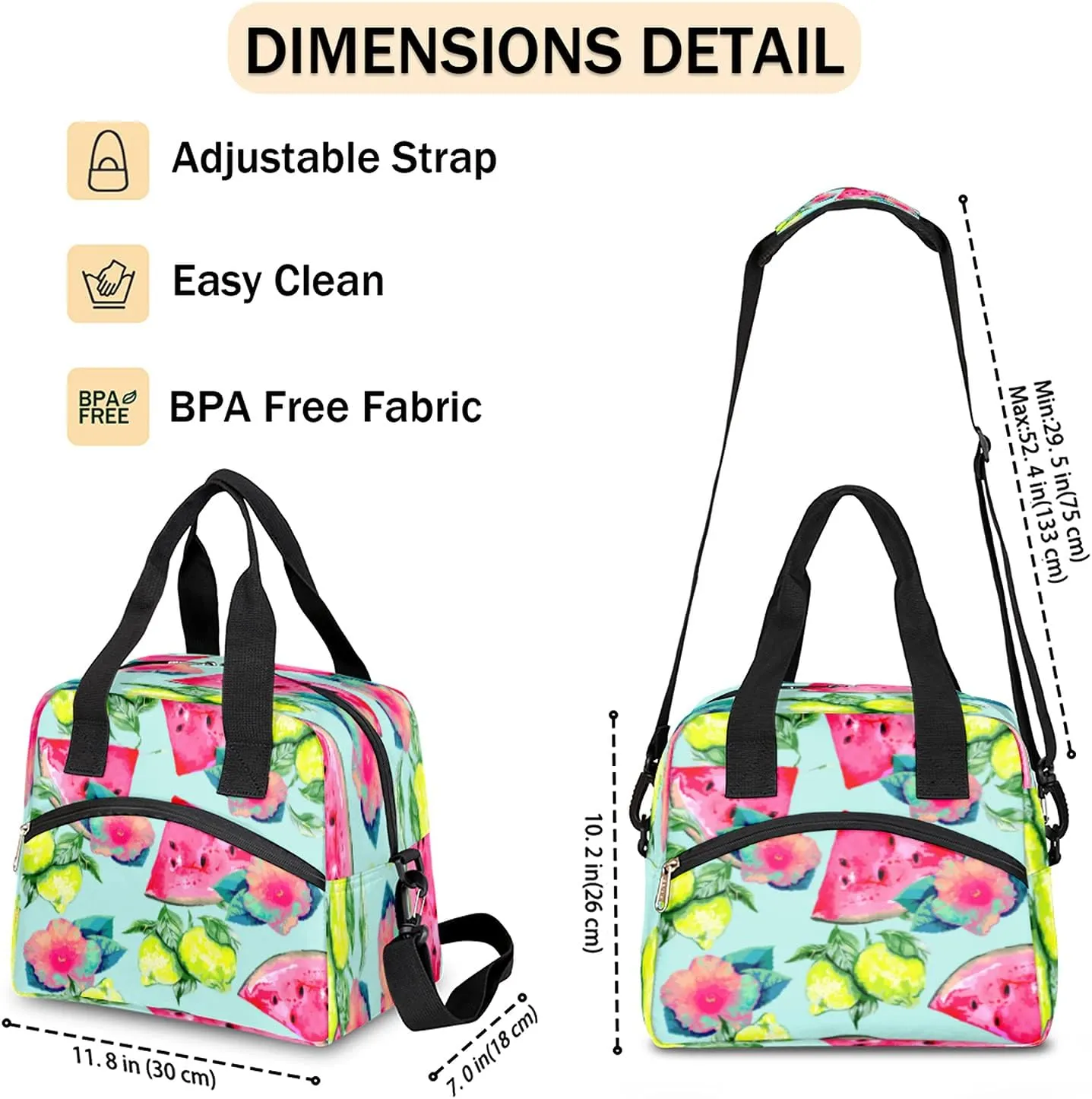 cfpolar Insulated Lunch Bag Fruit Lemon Watermelon Lunch Box Reusable Leakproof Meal Prep Lunch Bag Cooler Tote Bag with Removable Adjustable Shoulder Strap for Women Men Travel Picnic Work School