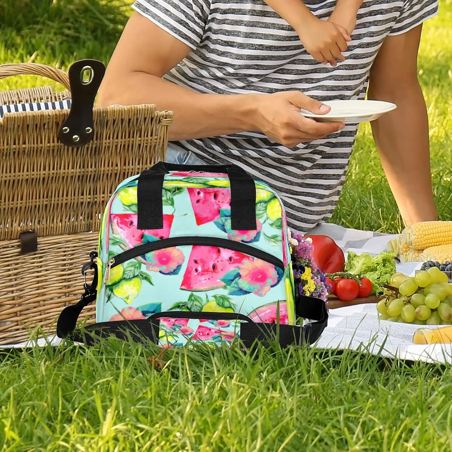 cfpolar Insulated Lunch Bag Fruit Lemon Watermelon Lunch Box Reusable Leakproof Meal Prep Lunch Bag Cooler Tote Bag with Removable Adjustable Shoulder Strap for Women Men Travel Picnic Work School