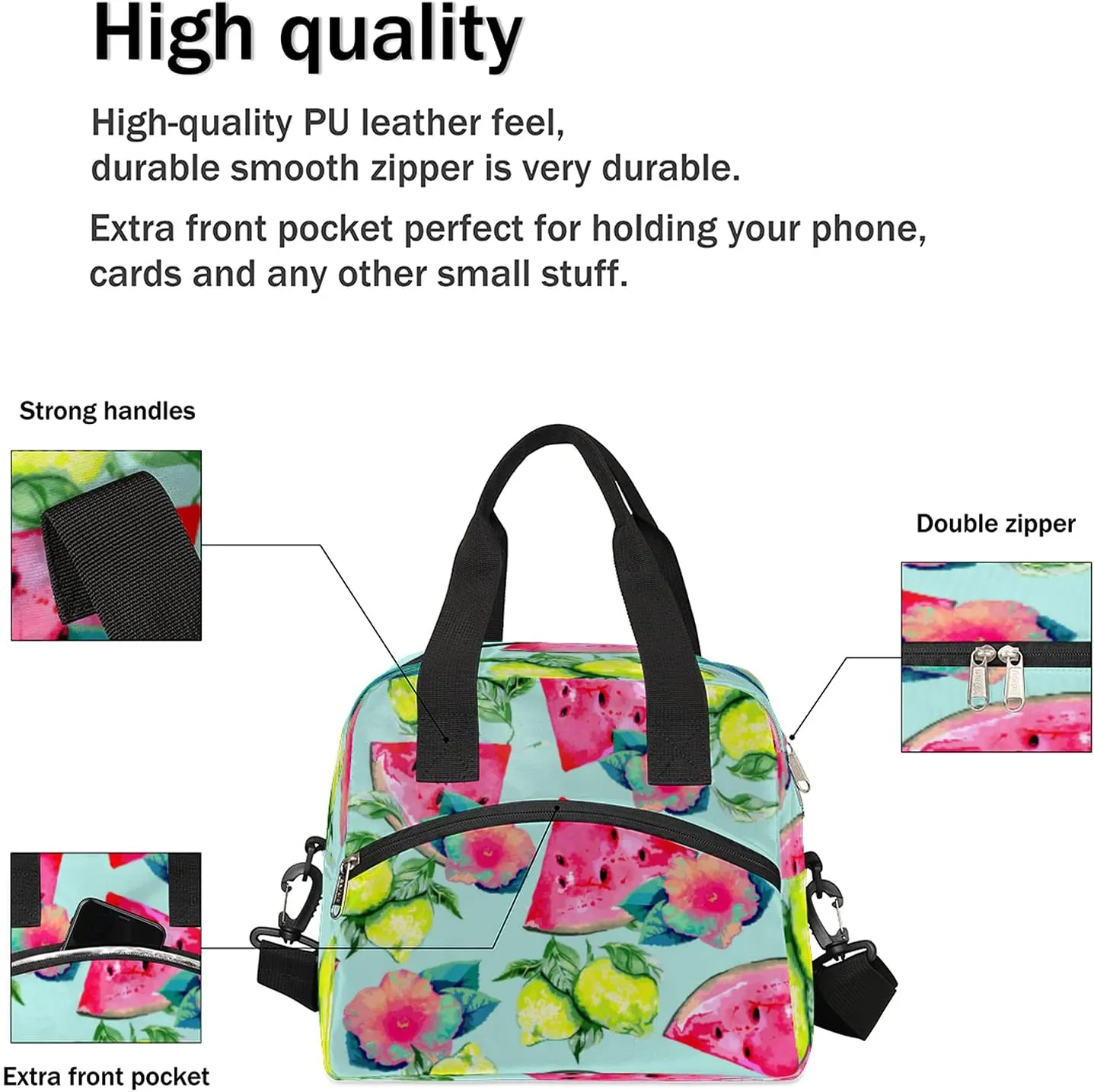 cfpolar Insulated Lunch Bag Fruit Lemon Watermelon Lunch Box Reusable Leakproof Meal Prep Lunch Bag Cooler Tote Bag with Removable Adjustable Shoulder Strap for Women Men Travel Picnic Work School
