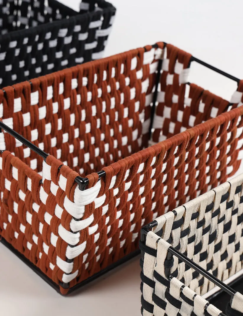Chequered Plain Woven Iron Storage Baskets (Set of 3)