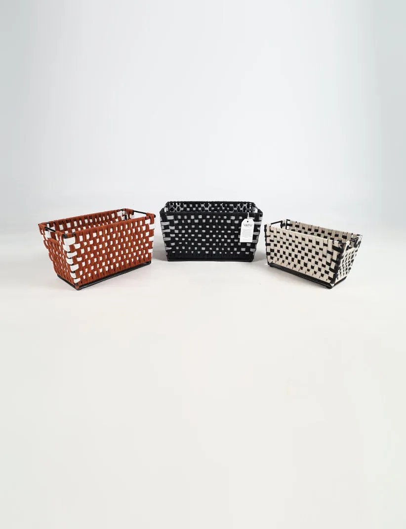 Chequered Plain Woven Iron Storage Baskets (Set of 3)