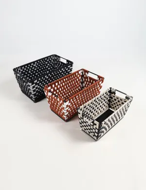 Chequered Plain Woven Iron Storage Baskets (Set of 3)