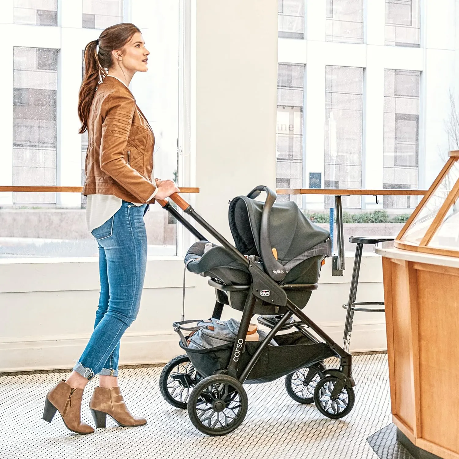 Chicco Modular Travel System - Corso LE Stroller, KeyFit 35 Infant Car Seat and Base - Stroller and Car Seat Combo in Veranda/Grey