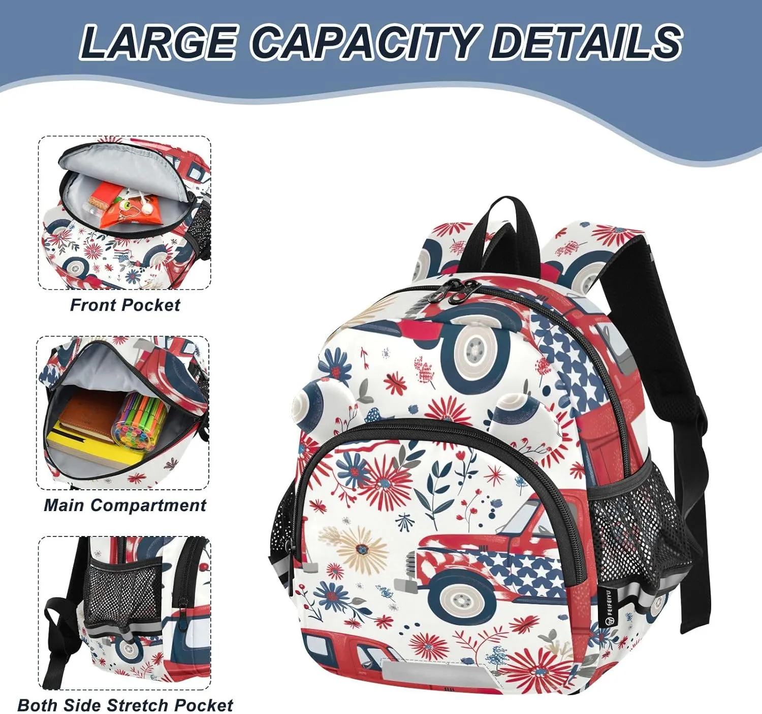 CHIFIGNO American Independence Day Theme Toddler Boy Backpack with Leash, Mini Travel Bookbag Little Kid's Backpack for Preschool Kindergarten Elementary