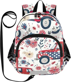 CHIFIGNO American Independence Day Theme Toddler Boy Backpack with Leash, Mini Travel Bookbag Little Kid's Backpack for Preschool Kindergarten Elementary