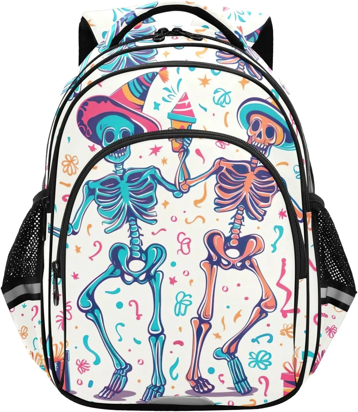 CHIFIGNO Backpack for School Travel Laptop Bookbag Lightweight Backpacks for Teens with Reflective Stripes, Dancing Skeletons