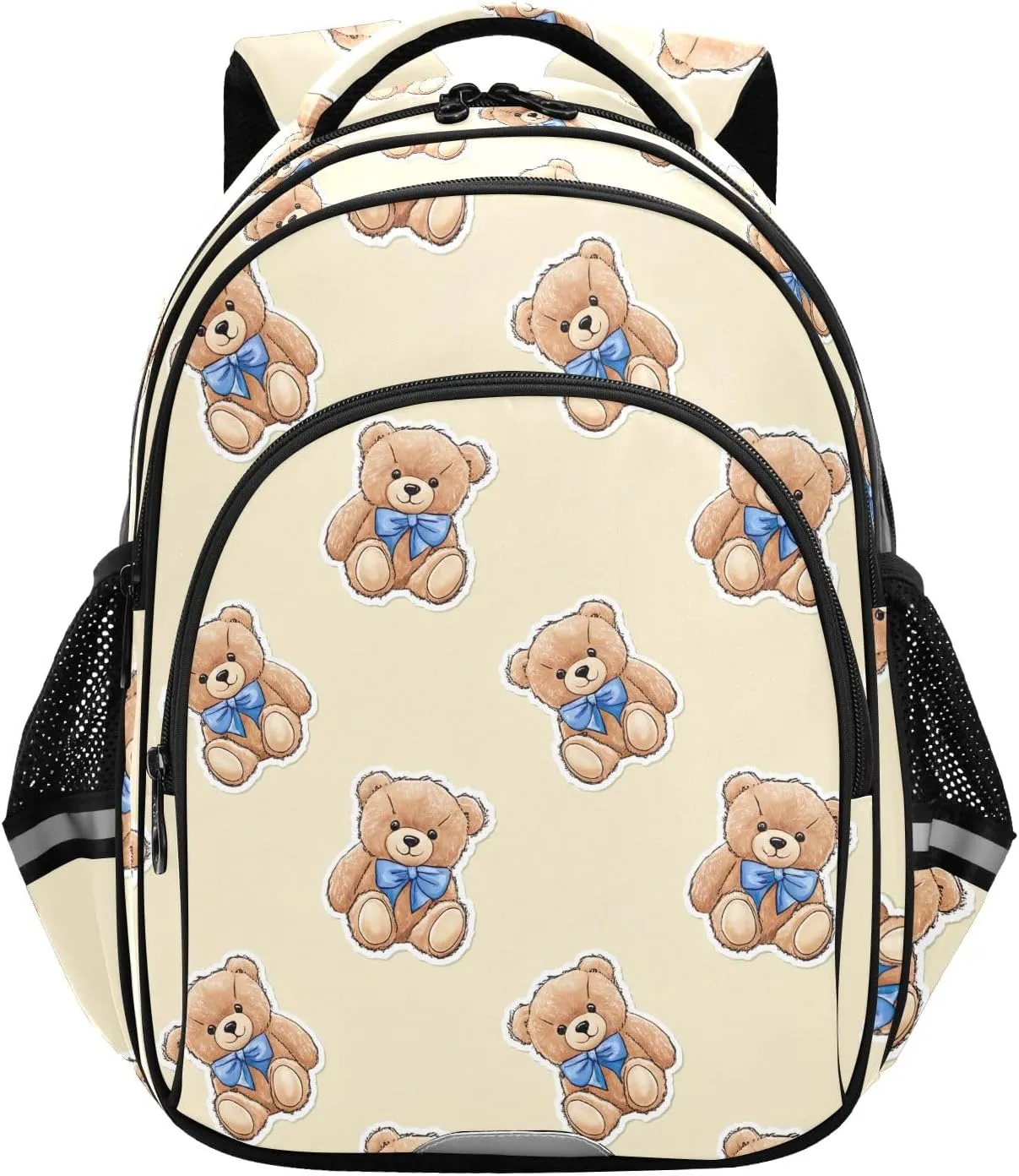 CHIFIGNO Cute Bears Beige Kids School Backpack Travel Book Bag Girls Boys with Reflective Stripes Casual Daypack Backpacks