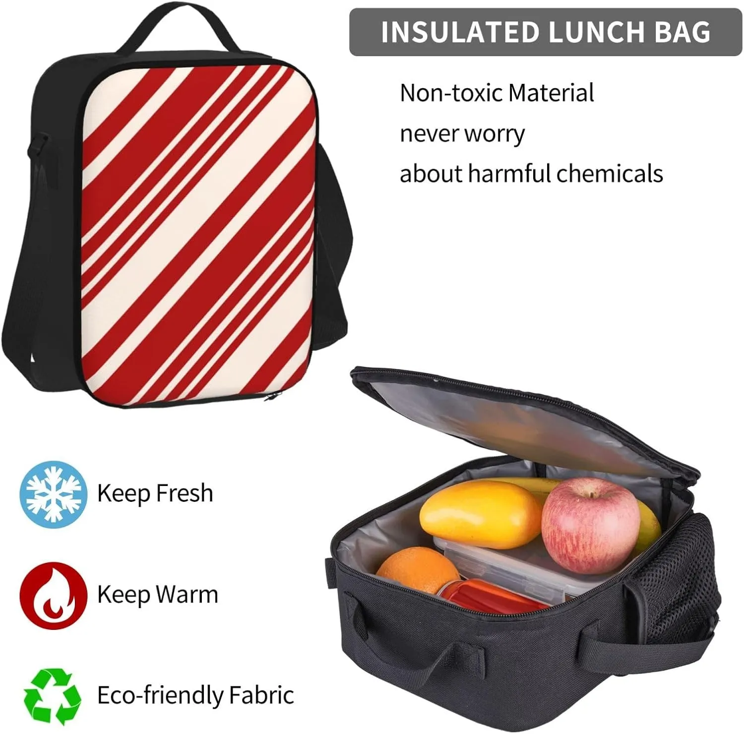 Christmas Candy Canes Multifunctional Pocket Backpack Crossbody Lunch Bag Pencil Case 3Pcs Set Large Capacity Backpack