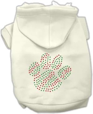 Christmas Pet, Dog & Cat Hoodie Rhinestone, "Holiday Paw" Cream XS (0-3 lbs.)